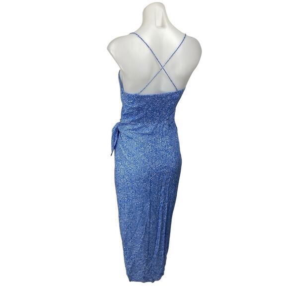 Zara Blue Sleeveless Corset Bustier Knot Slit Cami Tank Sheath Midi Dress Size M - Picture 3 of 5